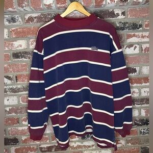 Vintage XL Striped Burgundy and Navy Thick Oversized Long Sleeve Shirt